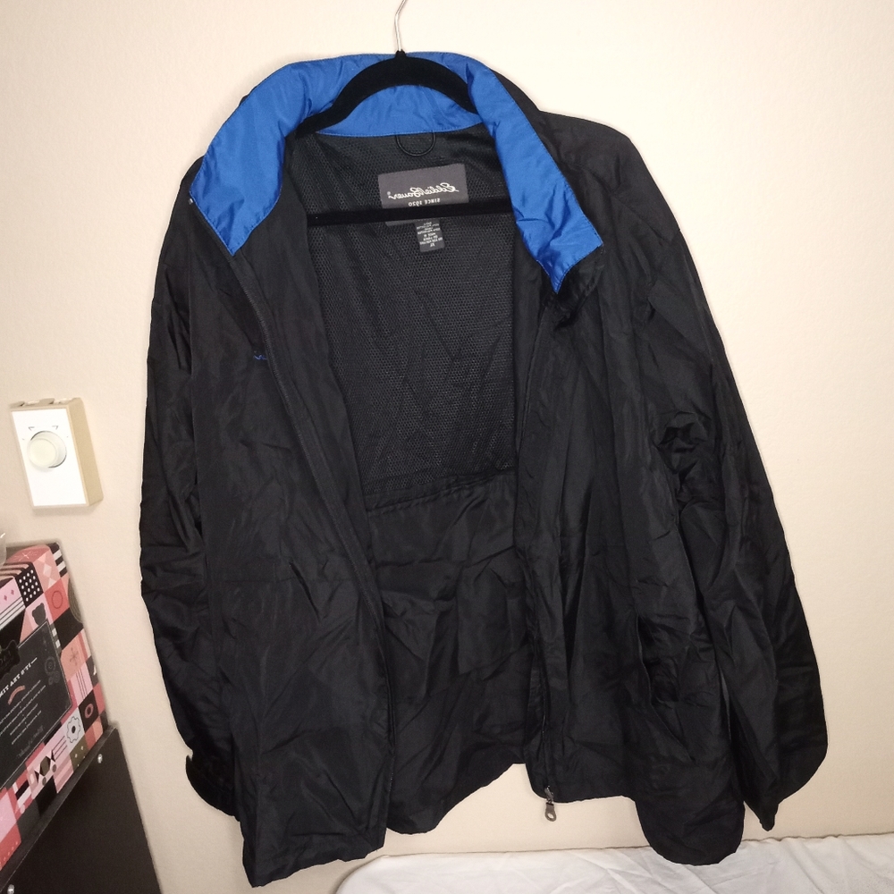 Eddie Bauer Rain Jacket, Hidden Hood, Entire Jacket Zips into a Pouch